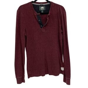 Roots Canada Burgundy Henley Thermal Mens Shirt S Fall Long Sleeve Warm Cozy